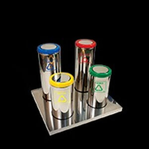 Lixeira coleta seletiva 4 cores inox tampa meia esfera base quadrada 1081pik/4 ap