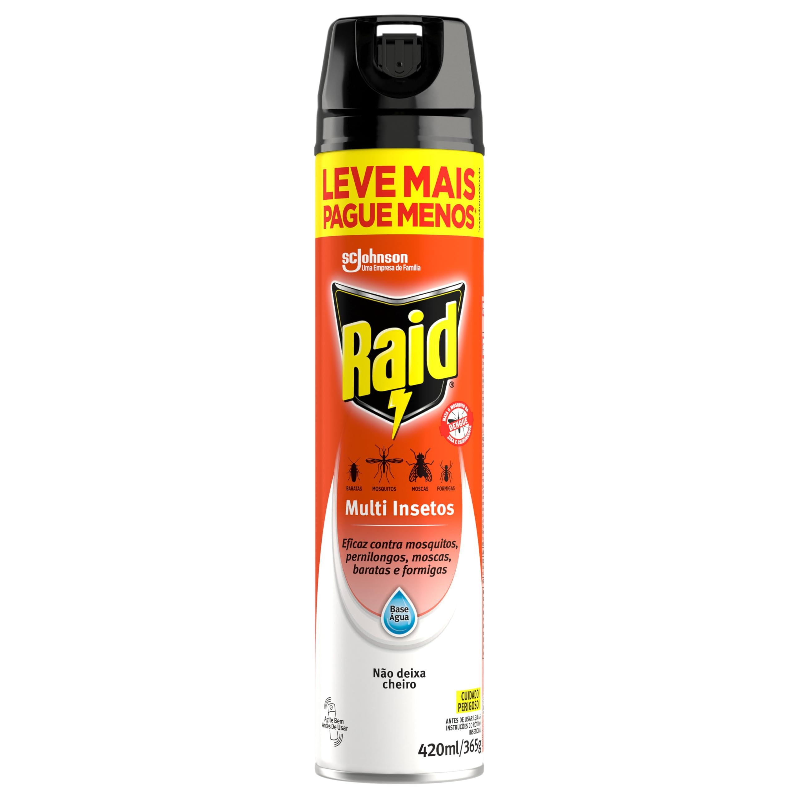 Inseticida spray lata base água 420ml raid prom