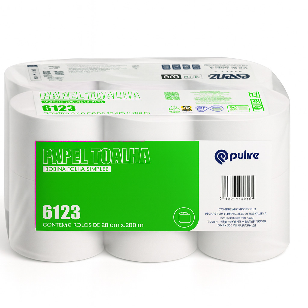 Papel toalha bobina fardo 6x200mx24 brs