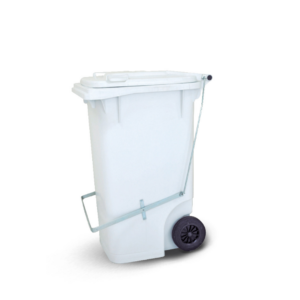 Container europeu com rodas 200mm e pedal branco 120l bralimpia