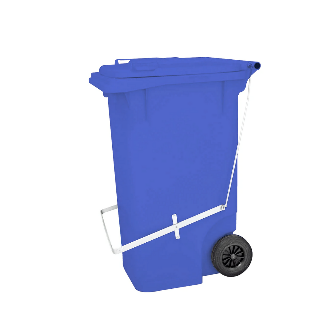 Container com rodas 200mm e pedal azul 120l bralimpia