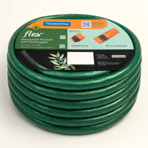 Mangueira flex verde pvc 3 camadas 15m engate rosqueado e esguicho tramontina