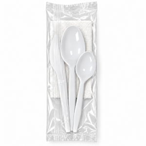 Kit talher desjejum colher sopa, colher sobremesa, faca e guardanapo com 500 pct